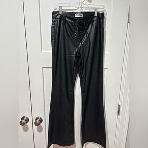 PTCL Black Faux Leather Lace-Up Pants